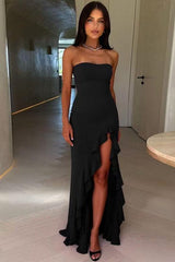 Ruffled Bustier Side Slit Formal Dress