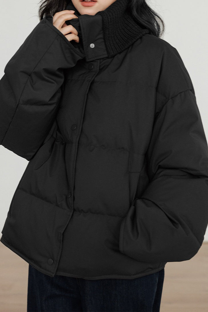 Knit Collar White Duck Down Puffer Jacket One Size / Black