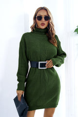 Cable Knit Turtleneck Sweater Dress