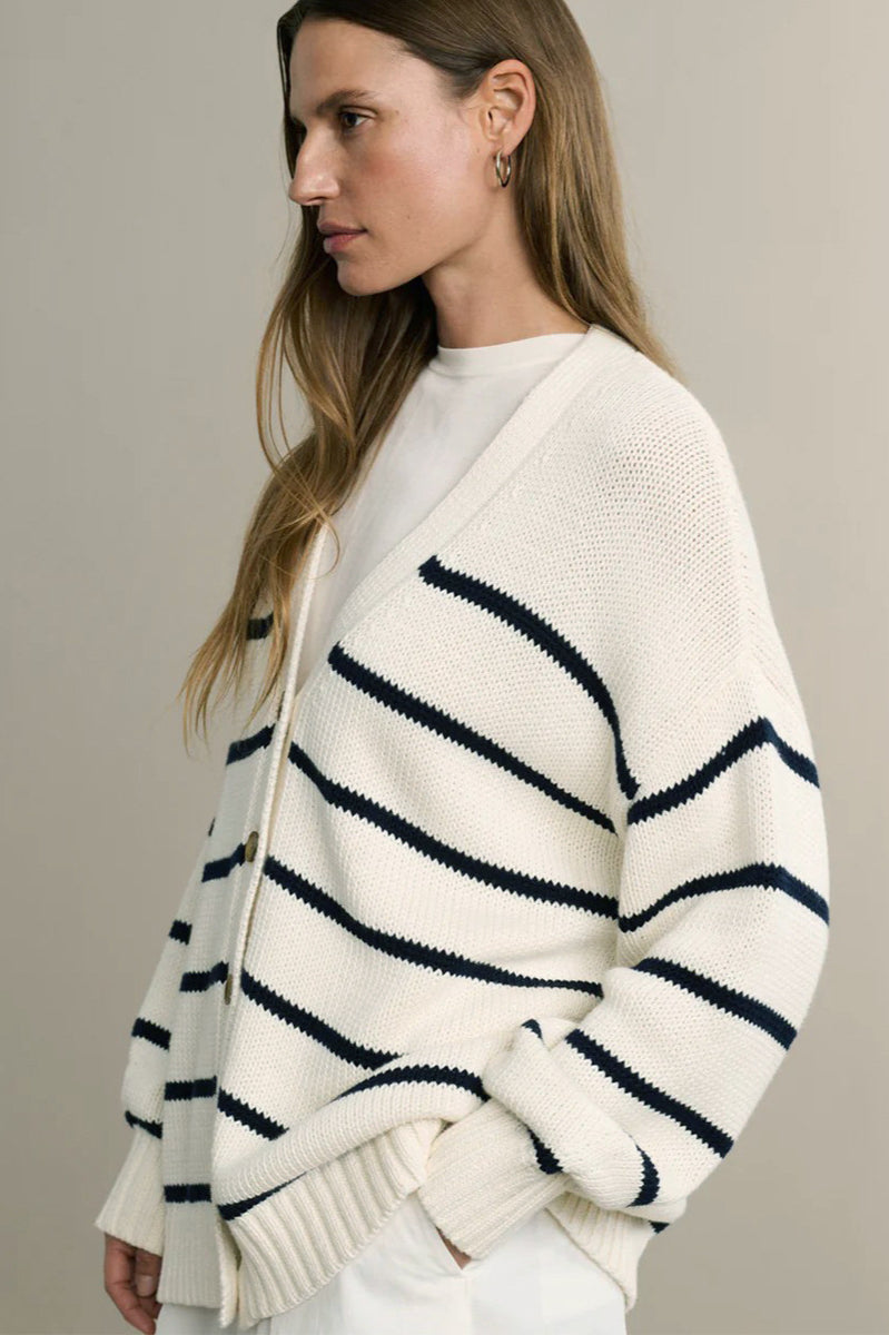 V Neck Striped Cotton Sweater