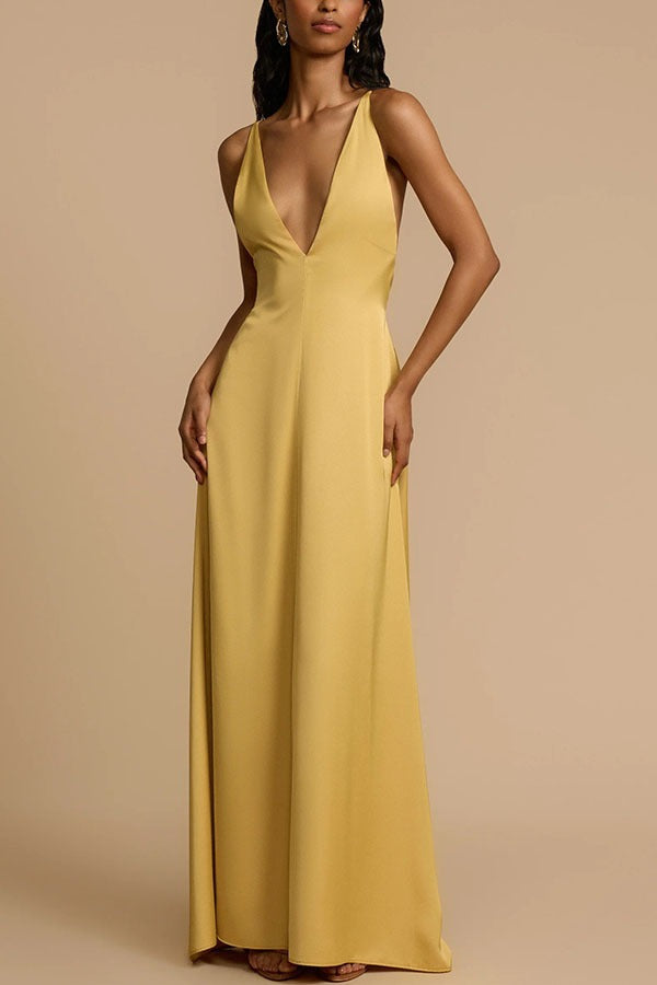 Backless Satin Slip Maxi Dress
