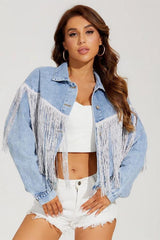 Tassel Trim Washed Jean Jacket