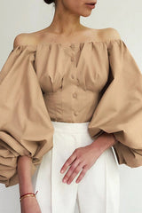 Elegant Puff Sleeve Cold Shoulder Blouse