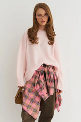 Loose Basic Knit Pullover Sweater Pink / M
