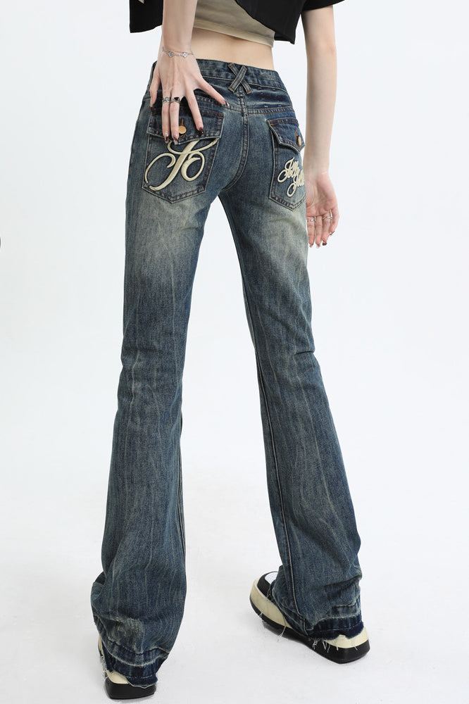 Slim Fit Low Waist Micro Flare Jeans Blue / S