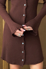 Solid Button Front Knit Sweater Dress