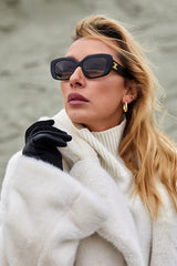 Long Notched Lapel Belted Rabbit Faux Fur Overcoat