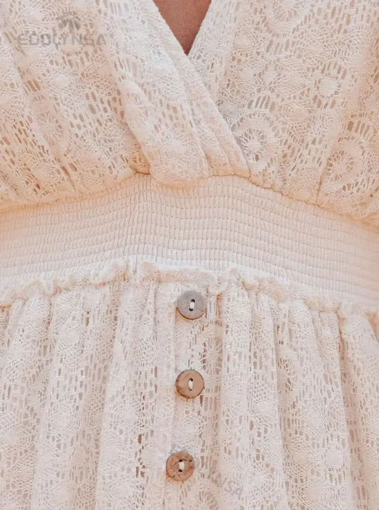 Lace V Neck Ruffle Mini Boho Dress