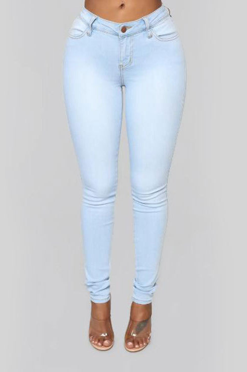 High Waist White Skinny Jeans Light Blue / S