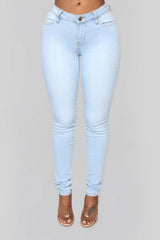 High Waist White Skinny Jeans Light Blue / S