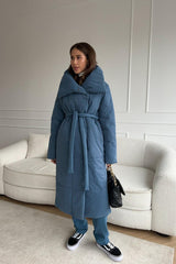 Long Stand Collar Puffer Jacket S / Blue