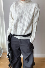 Cropped Ribbed Turtleneck Knit Sweater