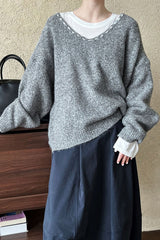 Oversized V-Neck Knit Sweater