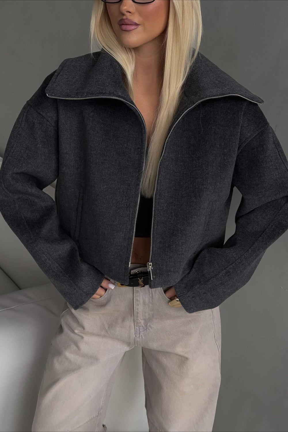 Relaxed Fit Lapel Casual Jacket S / Grey