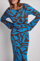 Knit Leopard Print Long Sleeve Sweater Dress