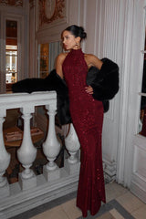 Solid Sparkling Halter Bodycon Formal Dress