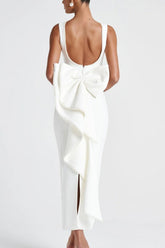 Elegant Bow Slim Fit Party Dress S / White