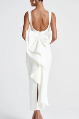 Elegant Bow Slim Fit Party Dress S / White