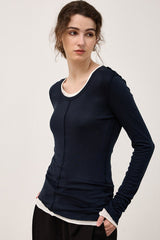 Tencel Wool Blend Round Neck Knit Top