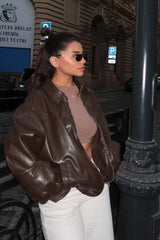 Solid Color Aviation Style Jacket S / Brown