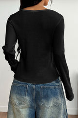 Button-Front Long Sleeve Knit Top