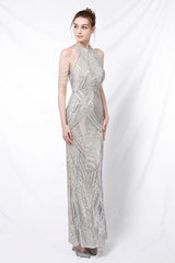 Sequin Halter Mermaid Maxi Party Dress