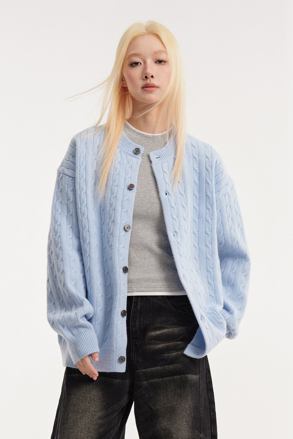 Relaxed Fit Cable Cardigan S / Blue