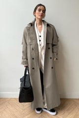 Extra Long Belted Waist Cotton Overcoat