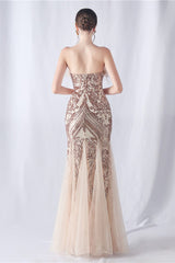 Ostrich Feather Sequin Evening Party Dress Gold / S