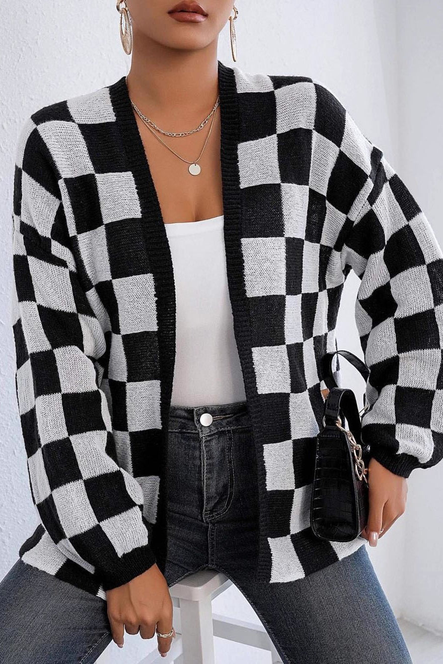 Checkered Knit Cardigan