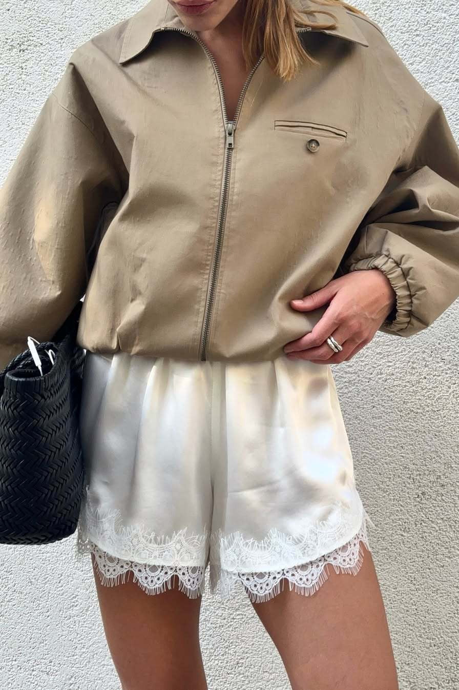Zip Up Cropped Khaki Jacket