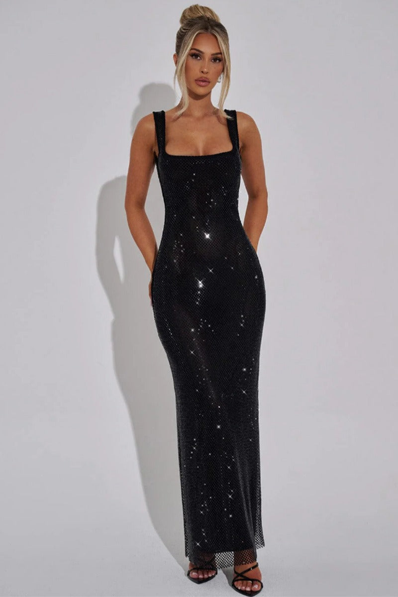 Sequin Rhinestone Bodycon Party Dress S / Black