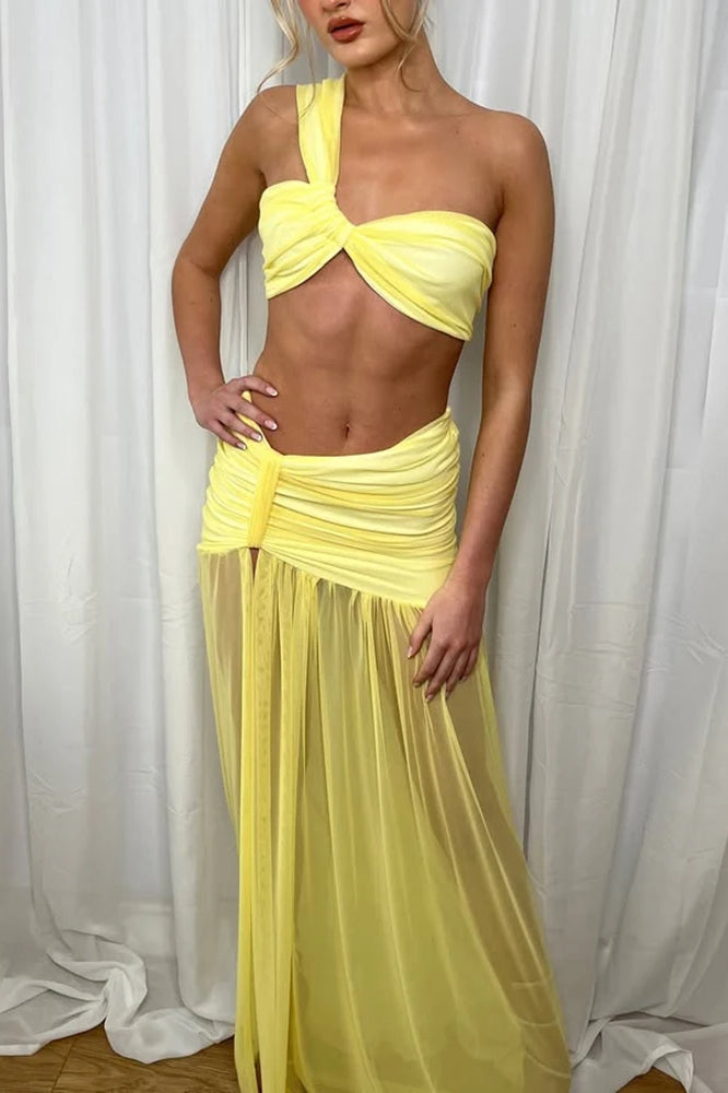 Asymmetrical Crop Top Boho Dress Yellow / S