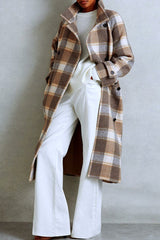 Color Block Check Tweed Belted Overcoat