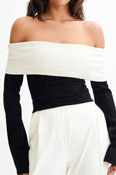 Elegant Off Shoulder Knit Sweater Black / S