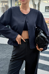 Solid Color Casual Jacket S / Navy blue