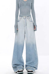 High Waist Draped Gradient Ripped Jeans Gradient Blue / S