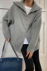 Double Zipper Shawl Collar Sweater