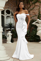 Off-Shoulder Sleeveless 3D Floral Maxi Dress S / White