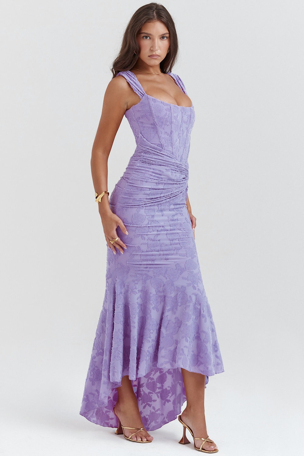 Stretch Mesh Jacquard Mermaid Formal Dress XS / Purple