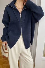 Double Zipper Shawl Collar Sweater