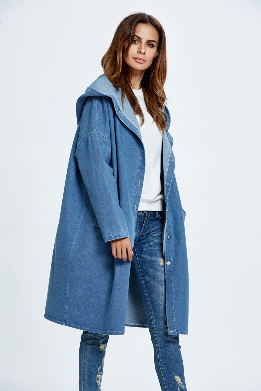 Long Hooded Denim Coat coats