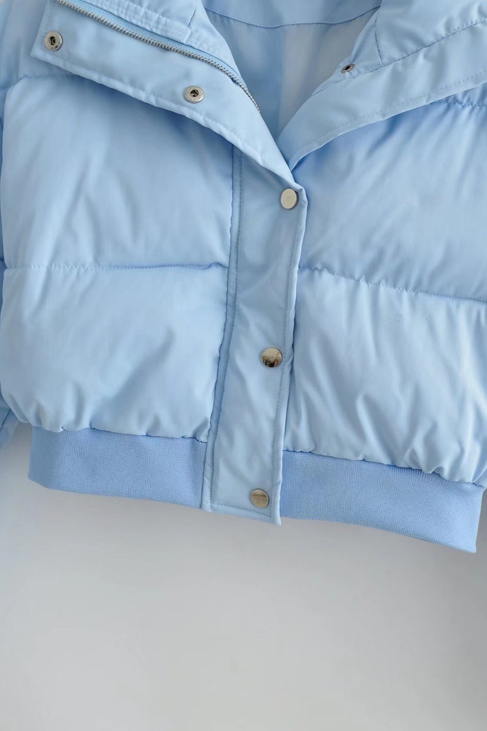 Solid Color Lapel Collar Cropped Puffer Jacket