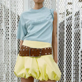 3D Flower Denim Micro Skirt Yellow / XS