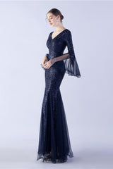 Sequin Ruffled Mesh Party Dress Navy blue / S