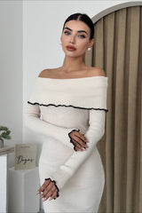 Ribbed Off Shoulder Color Block Knit Sweater Dress