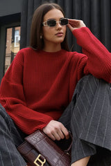 Casual Crew Neck Loose Solid Sweater