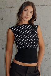 Polka Dot Backless Short Sleeve Crop Top