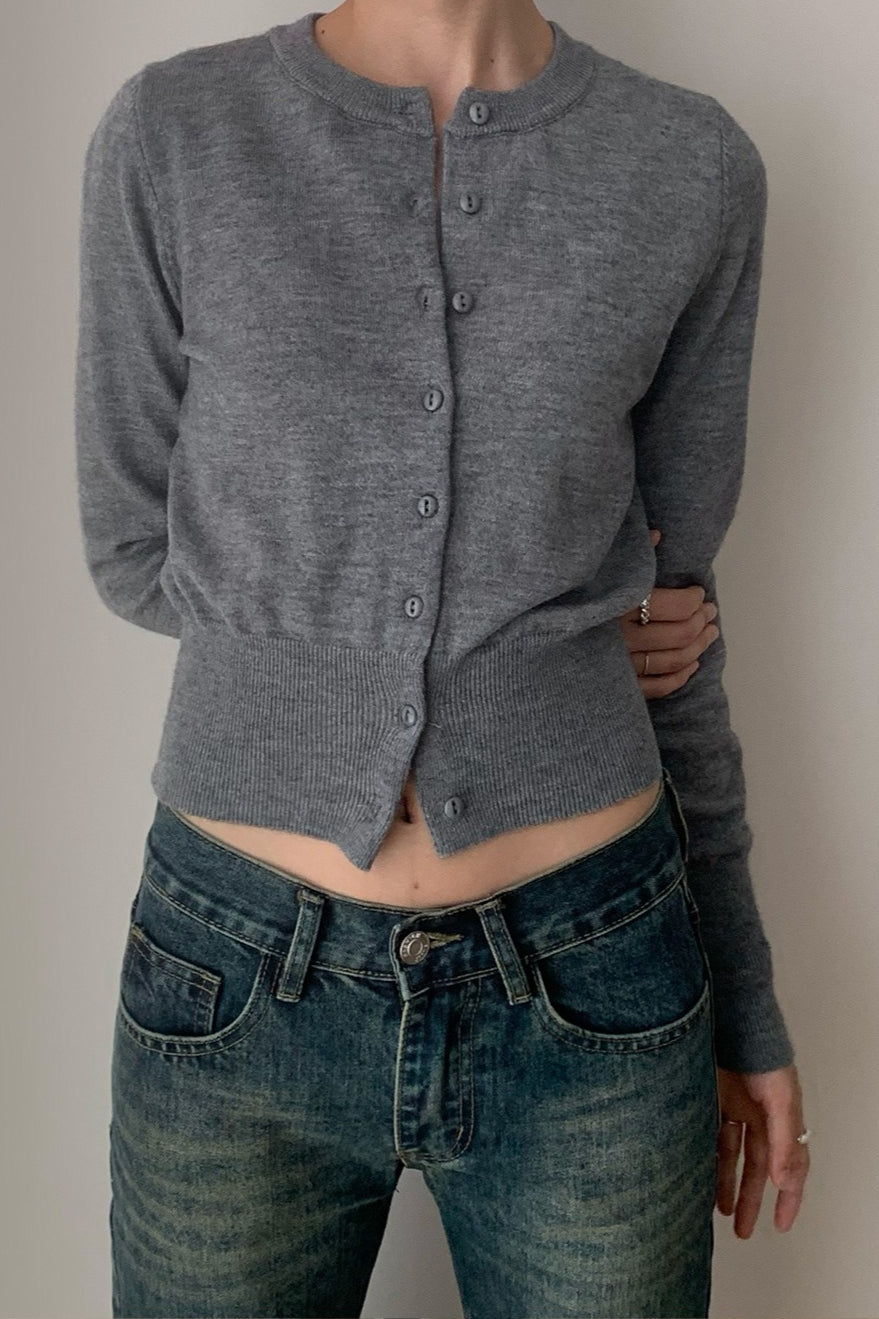 Slim-Fit Round-Neck Knit Cardigan