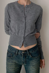 Slim-Fit Round-Neck Knit Cardigan